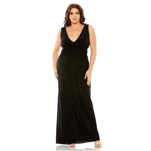 NWT Mac Duggal Jersey V-Neck Cutout Gown Black 16W - Picture 1 of 8